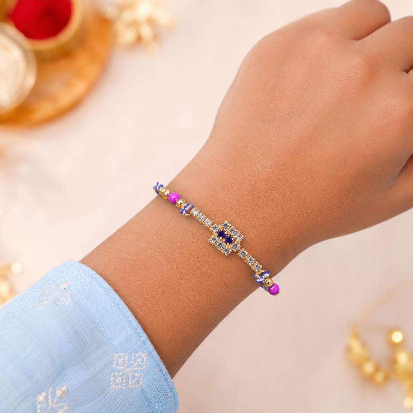 Bold Square Stone Rakhi for Raksha Bandhan Gifting (Pack of 6)