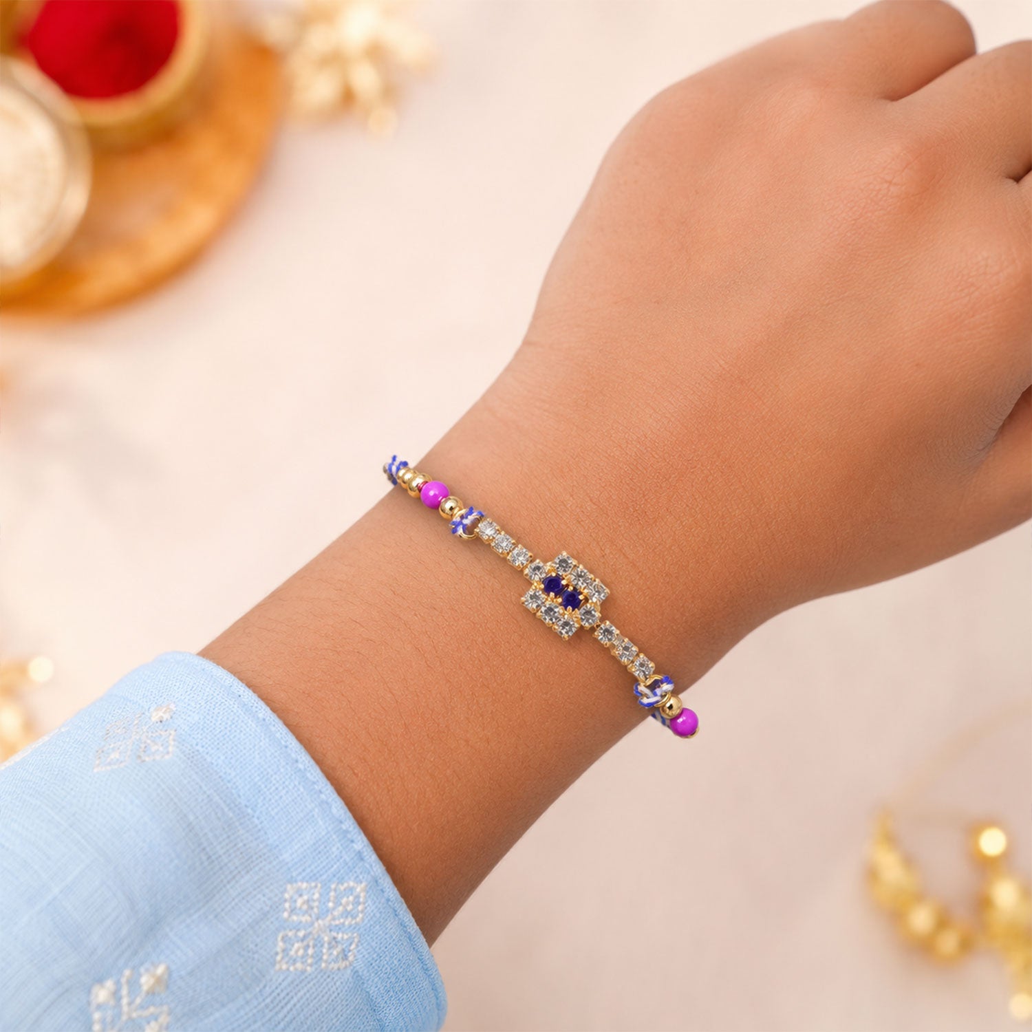 Bold Square Stone Rakhi for Raksha Bandhan Gifting (Pack of 6)