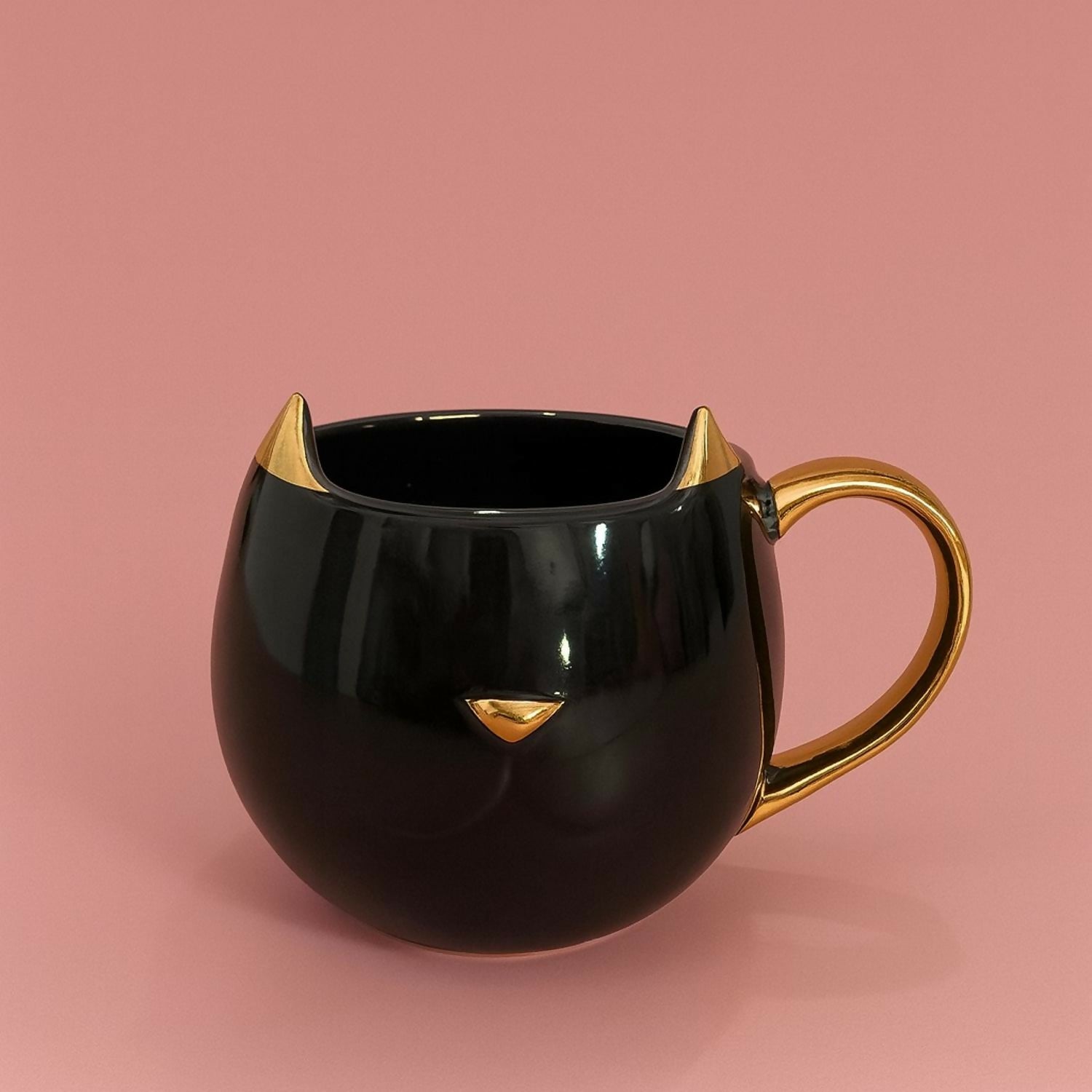 Premium Black CAT Ceramic Coffee Mug with Golden Horns & Handle – Cute Cartoon Style Large Capacity Tea Cup for Home, Office, Gifting, Hot & Cold Beverages, Unique Funky Stylish Ceramic Mug for Men Women (Pack of 1)