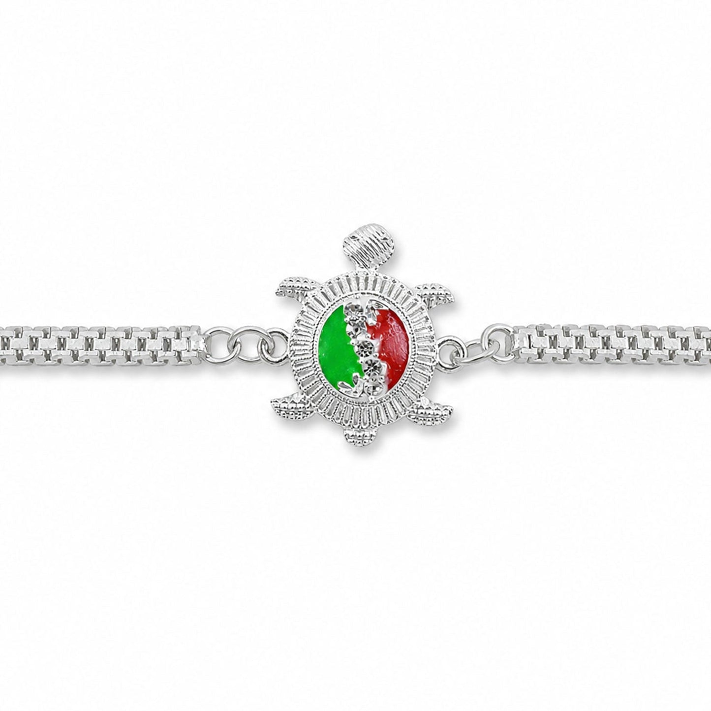 Turtle Rakhi for Brother Silver Enamel Chain Design (10pcs)