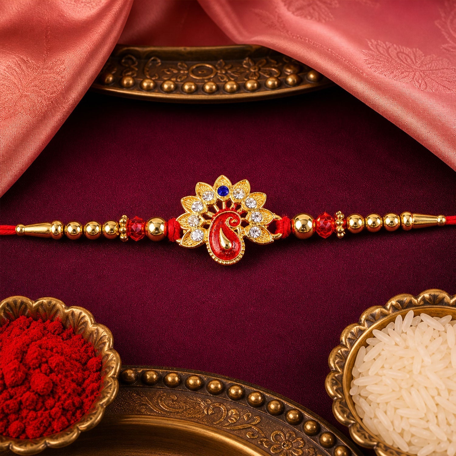 Peacock Motif Rakhi with Stone Beaded Festive Detail (10pcs)