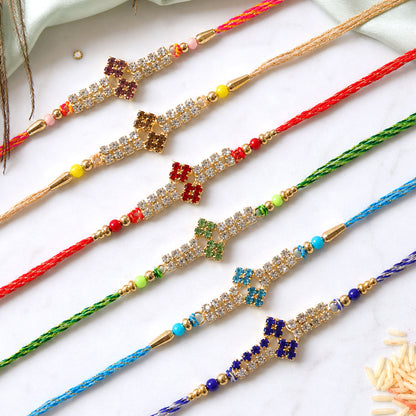 Floral Motif Long Bar Rakhi for Raksha Bandhan (Pack of 6)