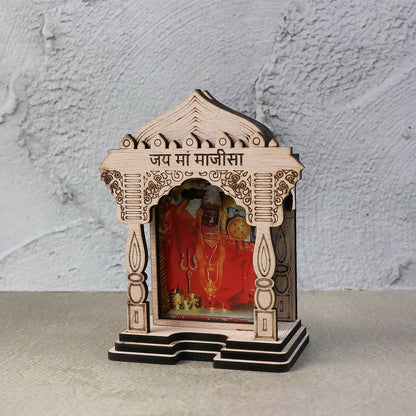 Wooden Maa Majisa Temple Frame Idol for Car Dashboard, Home Mandir & Office Decor