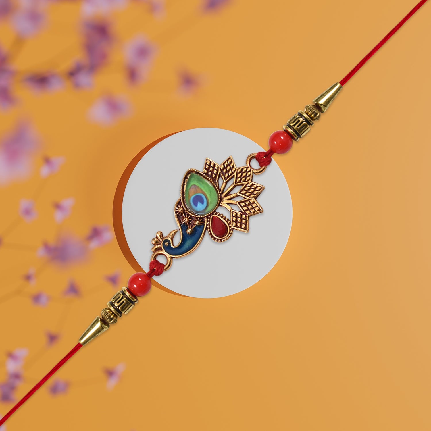 Peacock Rakhi, Vibrant Enamel & Beadwork Design (10pcs)