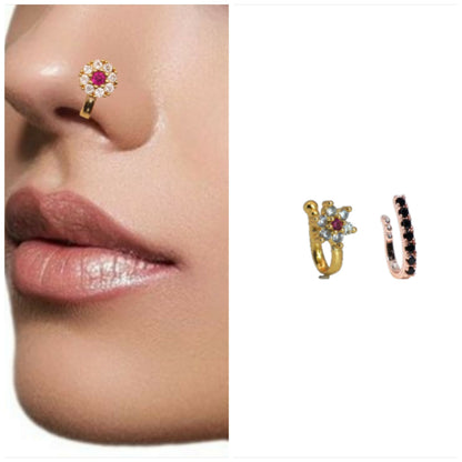 Gold Tone Line Fake Nose Ring No Piercing Needed Combo Pack of 2