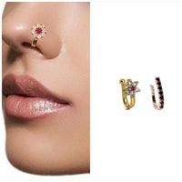 Gold Tone Line Fake Nose Ring No Piercing Needed Combo Pack of 2