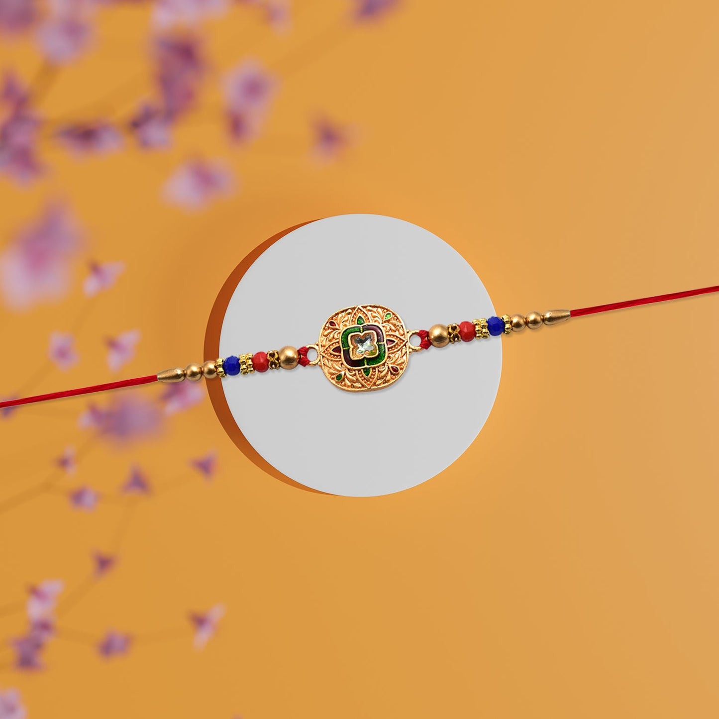 Kundan Rakhi Traditional Antique Gold Finish with Multicolor Beads (10pcs)