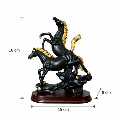 Black Elegant Double Horse Showpiece Decorative Statue for Home & Office Desk