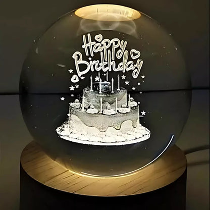 Decorative 3D crystal ball LED lamp with wooden base lit up
