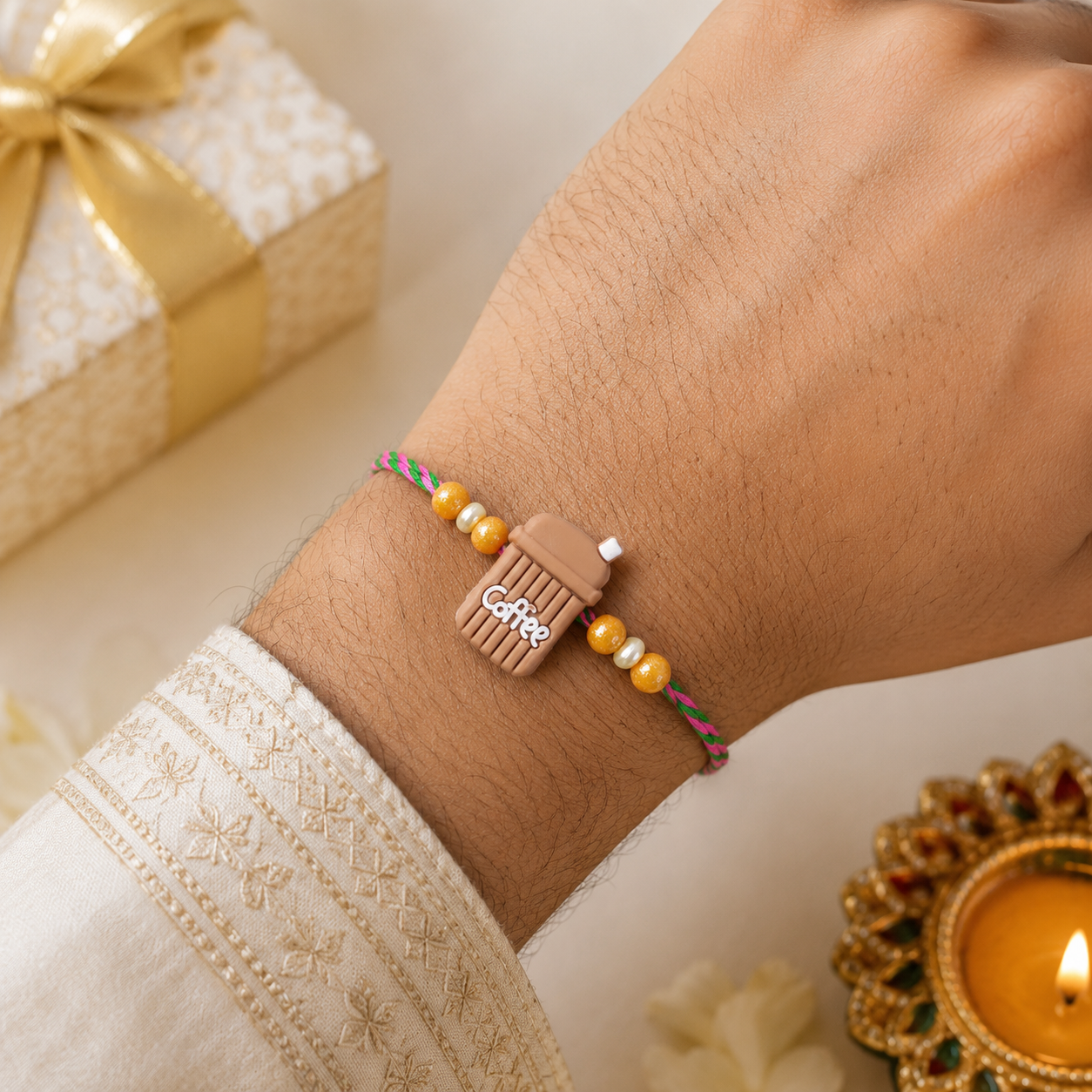 Kids Beaded Rakhi for Brother Coffee Cup Charm Design (5pcs)