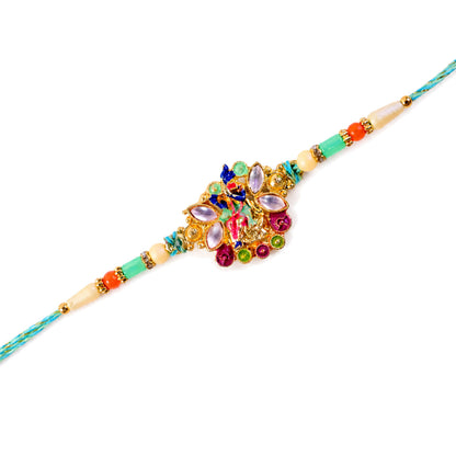 Multicolor Gemstone Cluster Pendant Rakhi with Purple Marquise Stones
