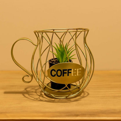 Coffee Cup Metal Planter Holder Decorative Tabletop Plant Pot Stand