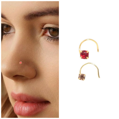 Gold Plated Ruby & Champagne Crystal Nosepin kati Combo Pack of 2