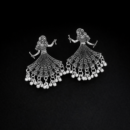Oxidised Silver Dancing Doll Jhumka Earings