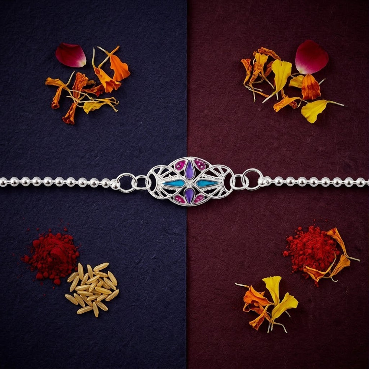 Oval Enamel Stone Charm Chain Bracelet Rakhi for Brother Elegant & Memorable (10pcs)