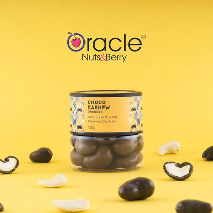 Close-up of smooth, rich Chocolate Cashew Dragees in a decorative bowl, ready to be enjoyed.