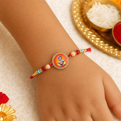 Bal Krishna Photo Round Beaded Traditional Rakhi for Brother (5pcs)
