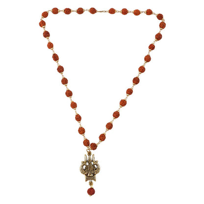 Rudraksha Mala with Mahakal Trishul Pendant Spiritual Necklace