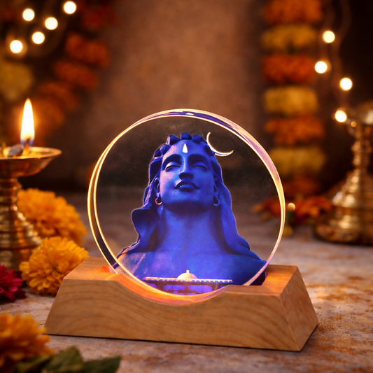 Lord Shiva Acrylic LED Lamp with Wooden Base | Adi Yogi Decorative Night Light