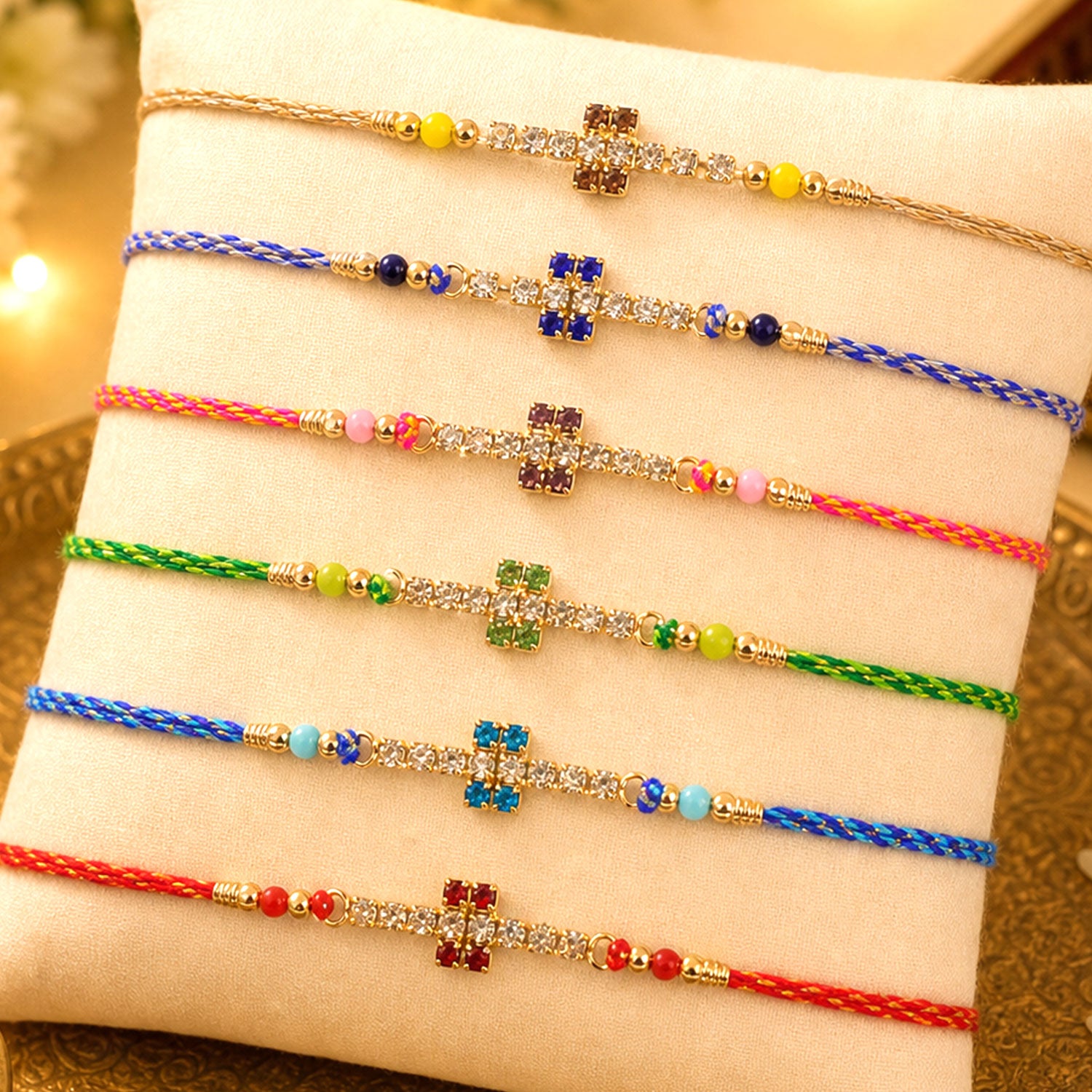 Petite Floral Stone Rakhi for Raksha Bandhan Gifting (Pack of 6)