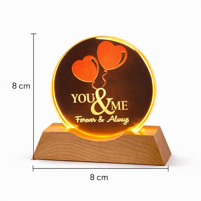 You & Me Forever LED Acrylic Lamp with Wooden Base | Romantic Night Light