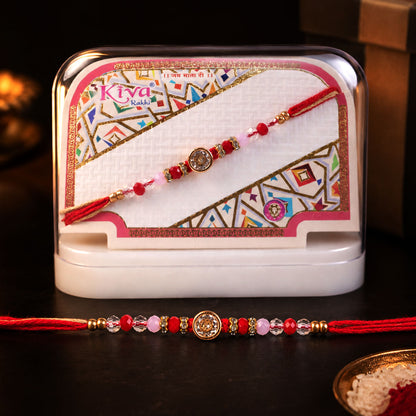 Sparkling AD Round Flower Designer Rakhi for Brother, Crystal Beads Gift