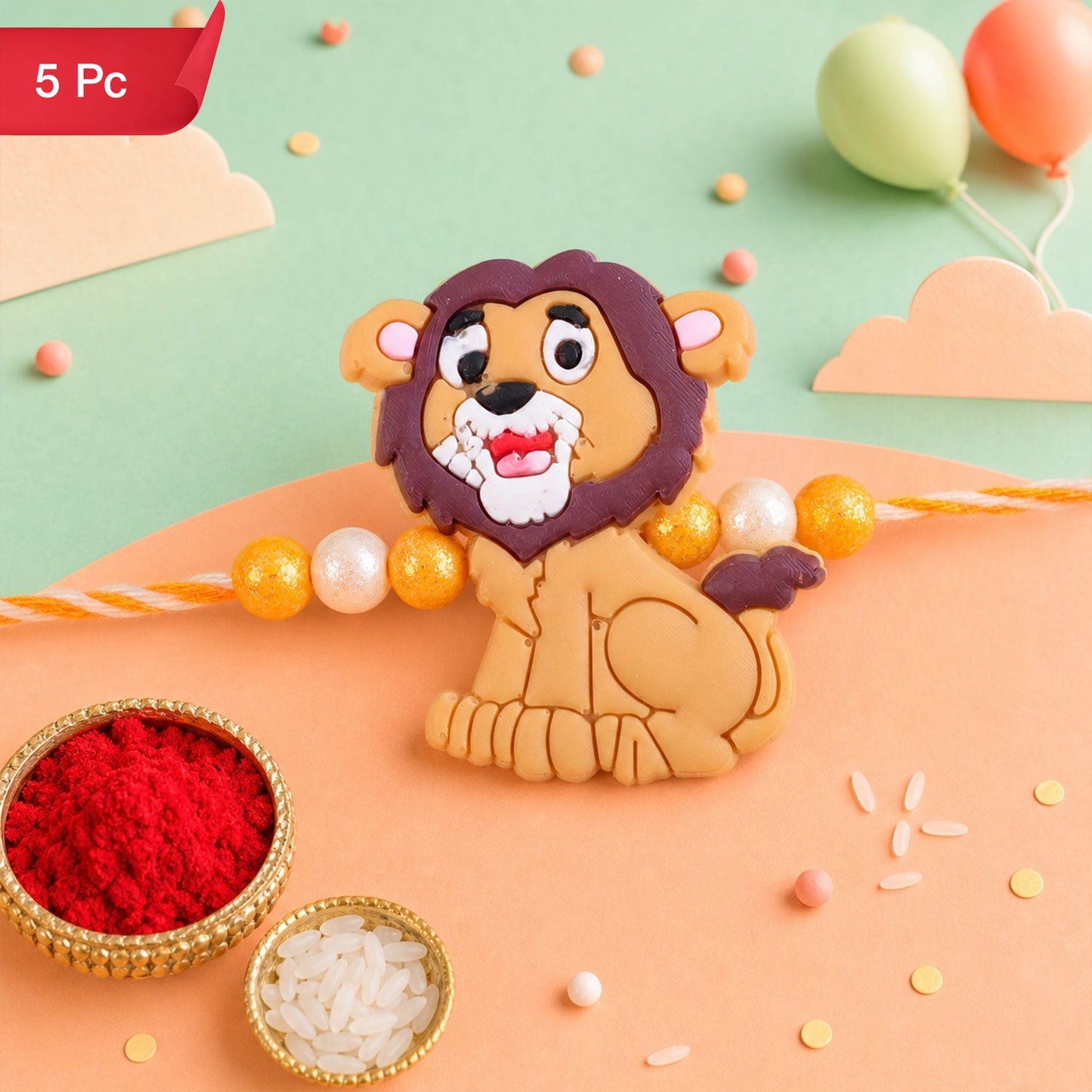 Lion Character Kids Beaded Rakhi for Brothers (5pcs)