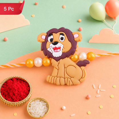 Lion Character Kids Beaded Rakhi for Brothers (5pcs)