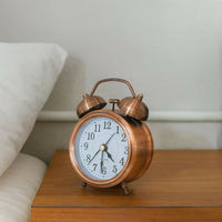 Vintage Copper Twin Bell Alarm Clock for Bedroom, Classic Analog Table Clock with Loud Alarm & Night Light, Retro Quartz Silent Sweep Desk Clock for Home, Office, Study & Bedside Décor