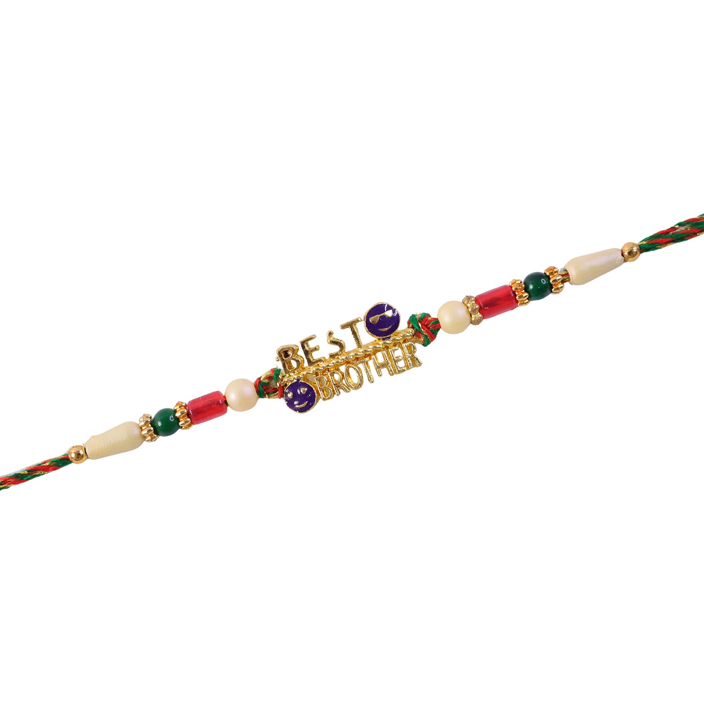 Best Brother Text Charm Rakhi with Pearl and Multicolor Beads