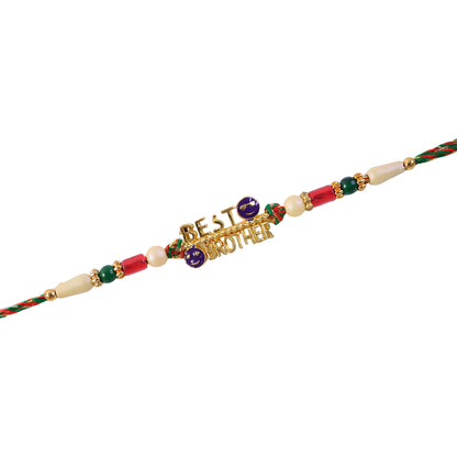 Best Brother Text Charm Rakhi with Pearl and Multicolor Beads