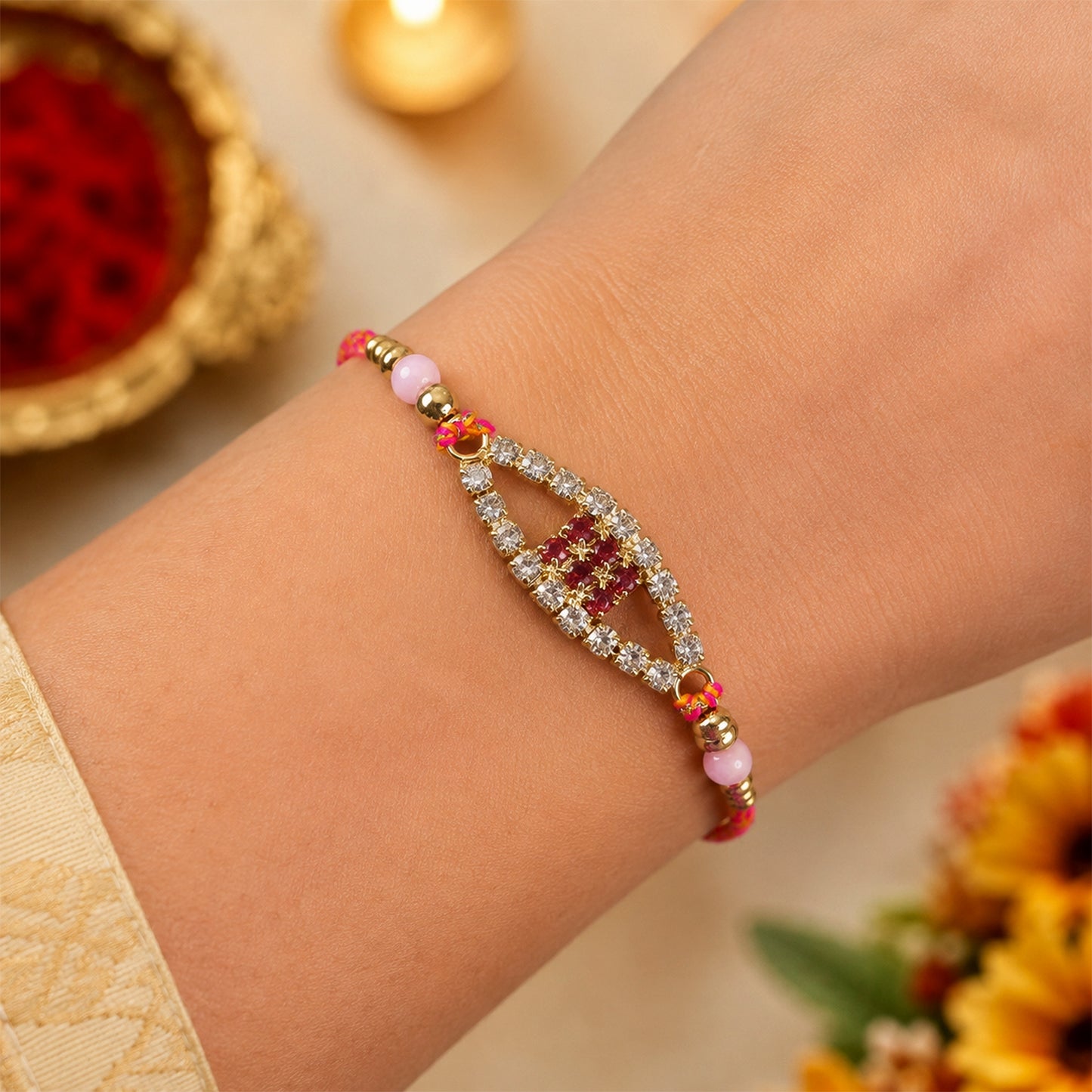 Open Oval Frame Rakhi with AD Stone Detailing (Pack of 6)