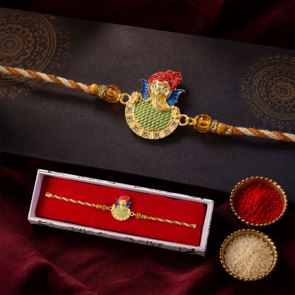 Auspicious Lord Ganesha Designer Meenakari Rakhi for Brother Gift Set