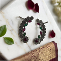 Oxidized Floral Leaf Earrings with Multicolor Stones and Stylish Traditional Design