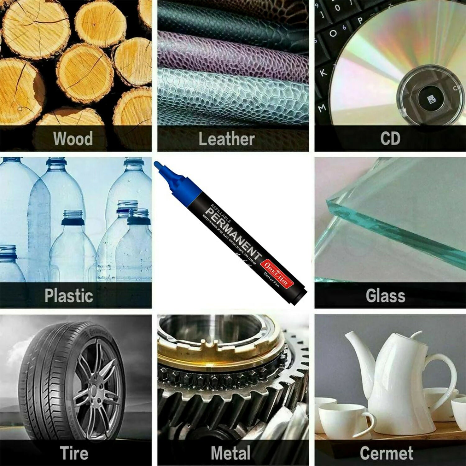 Refillable Permanent Marker Pen – Blue Ink, 10 Piece Combo