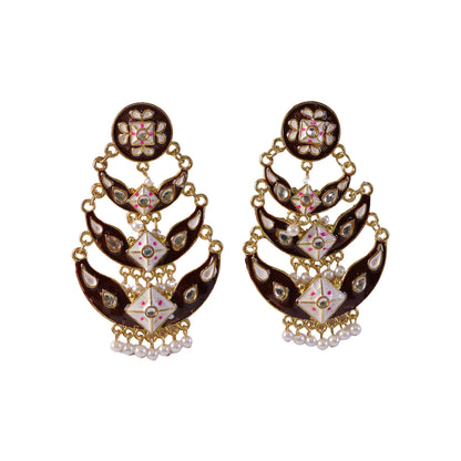 Traditional black meenakari chandbali earring with pearl details