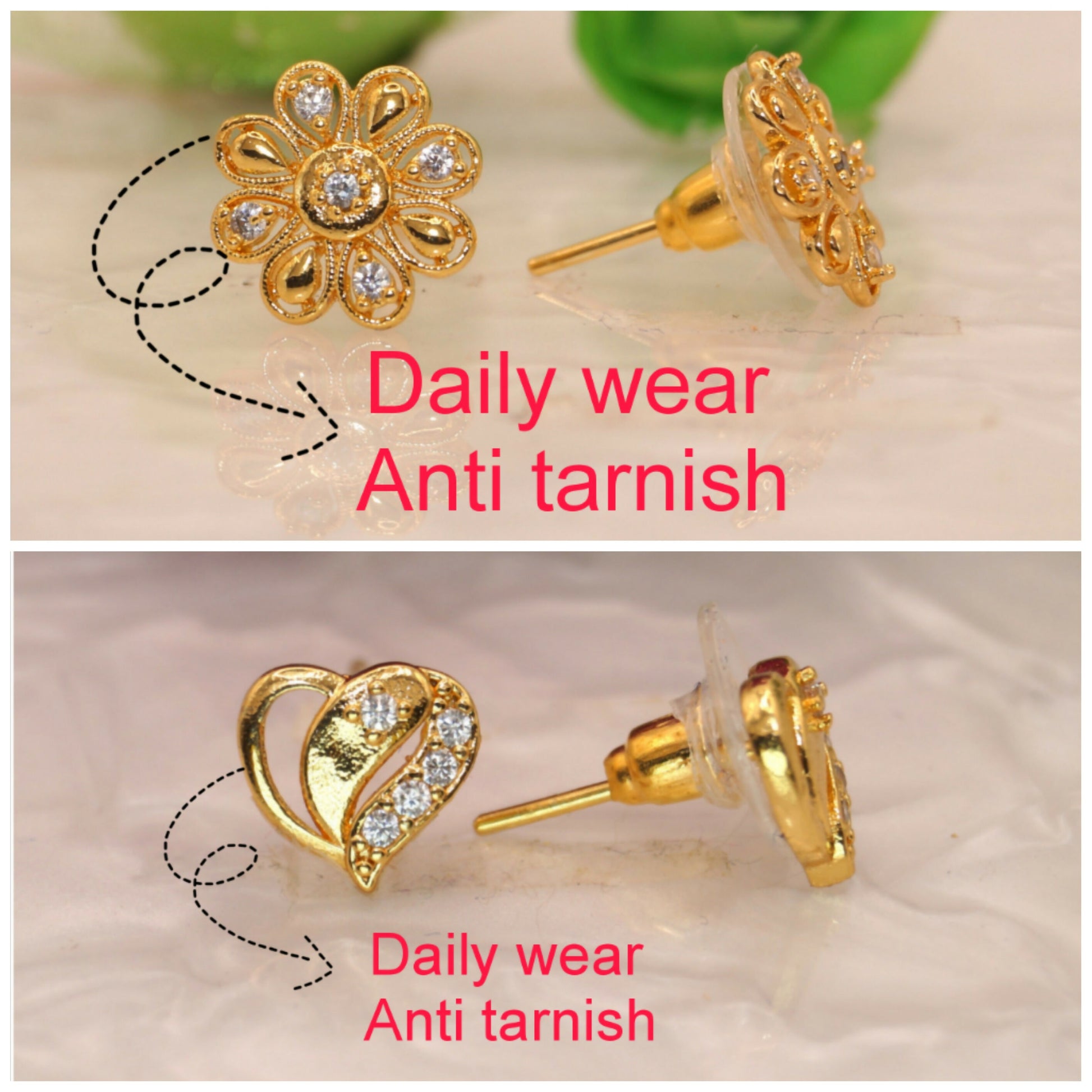Gold Plated Heart & Floral Stud Earrings for women and girls Combo Pack of 2