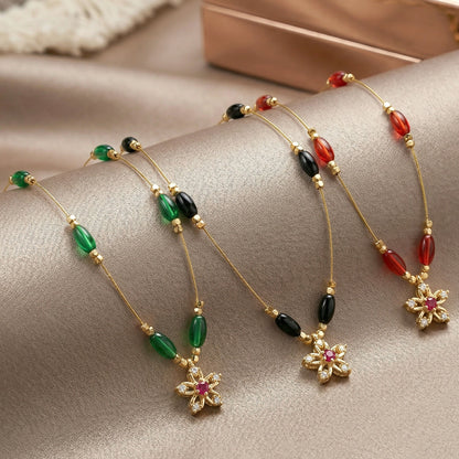 Elegant Multicolor Bead Necklace with Star Flower Pendant