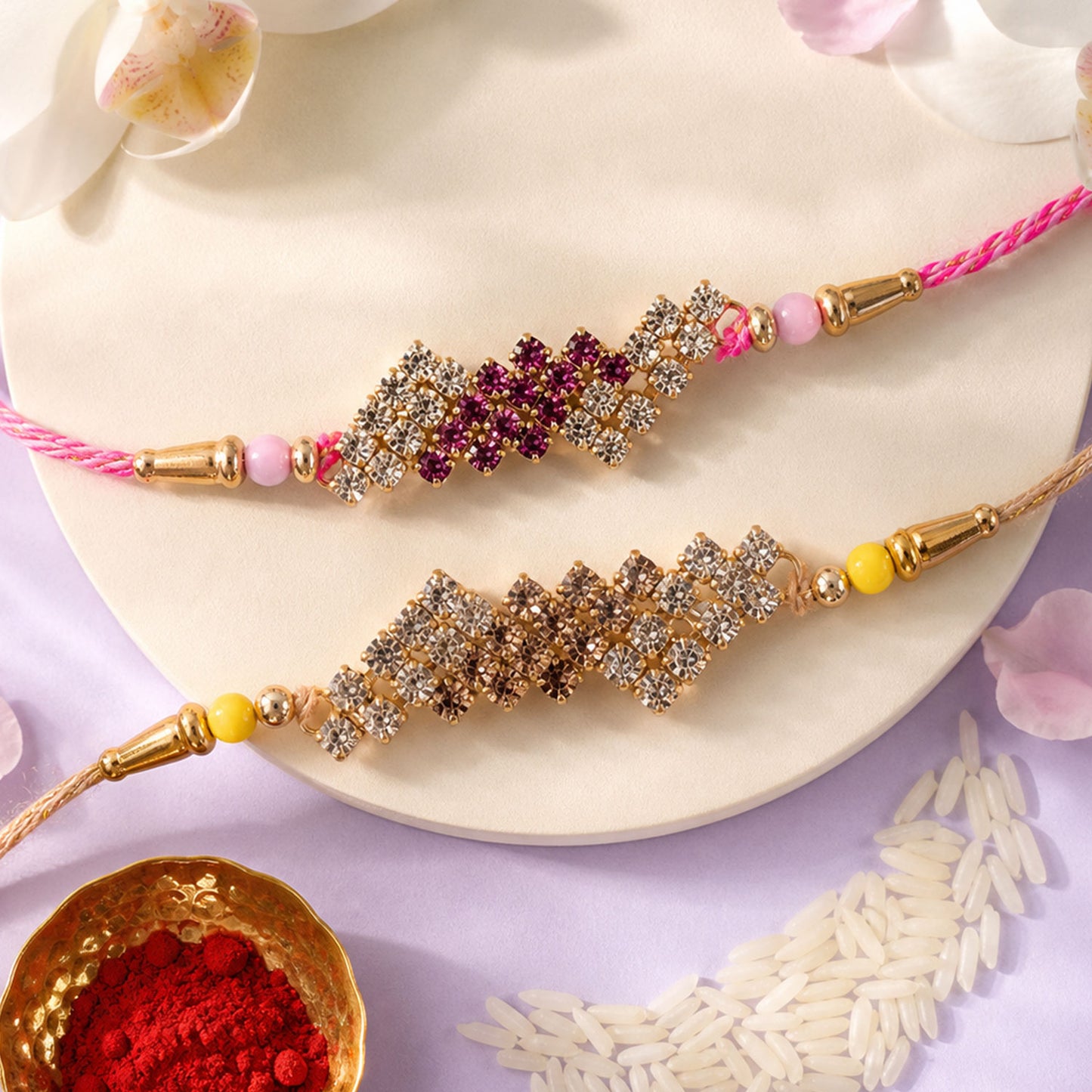 Diamond Lattice Stone Rakhi for Brother Gifting (Pack of 6)