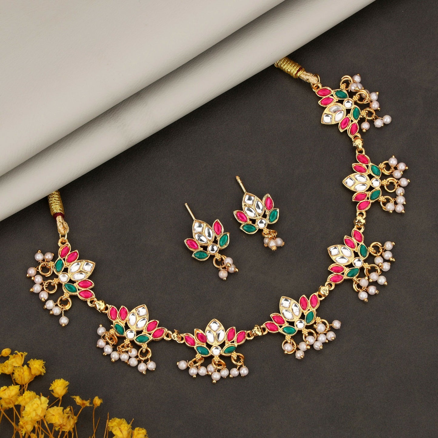 Multi-Strand Pearl Choker with Gold Floral Filigree Pendant
