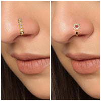 CZ Studded Gold & Rose Gold Non-Piercing Nose Cuff Set Combo Pack of 2