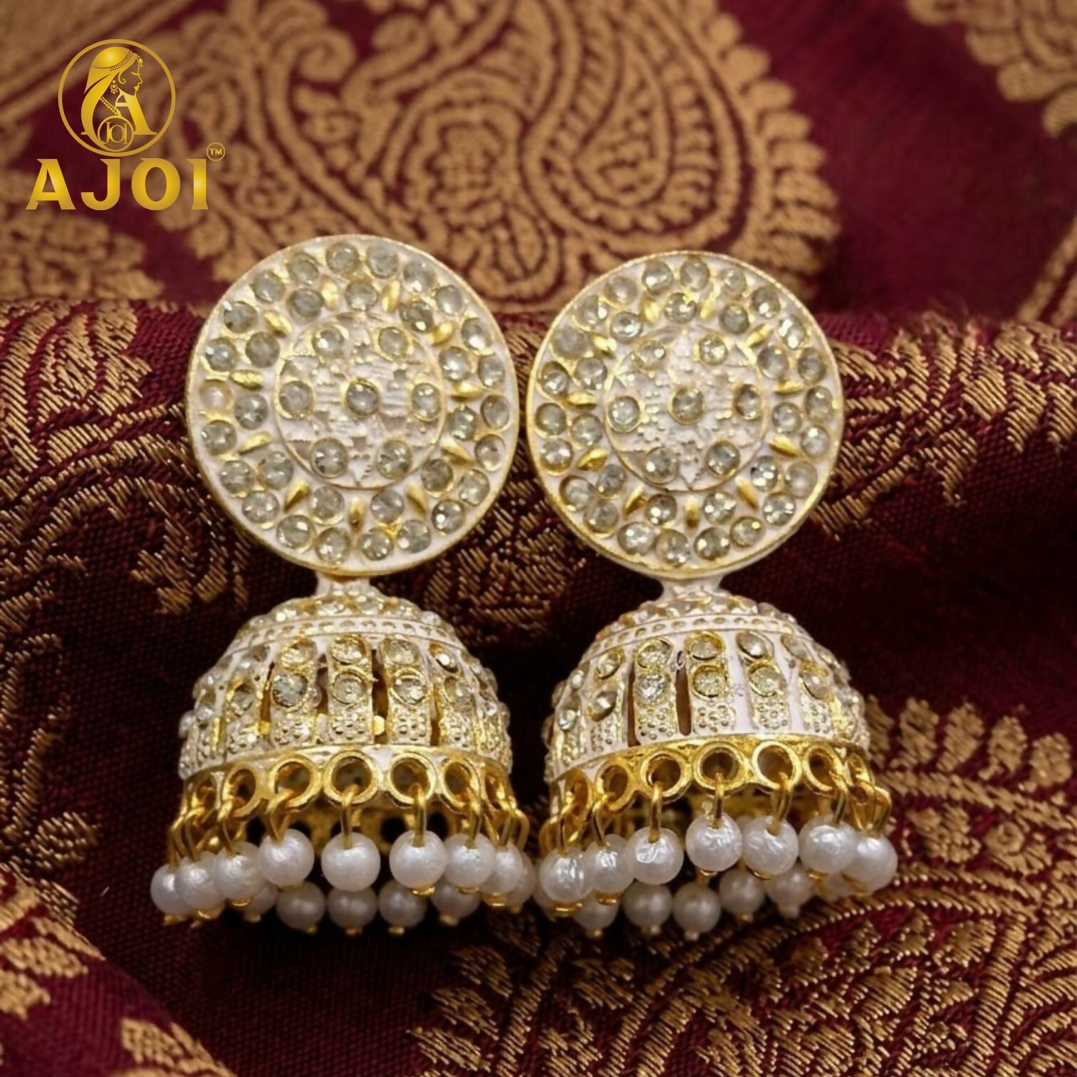 Elegant Gold Plated Kundan Jhumka Earrings with Pearl Drop Design