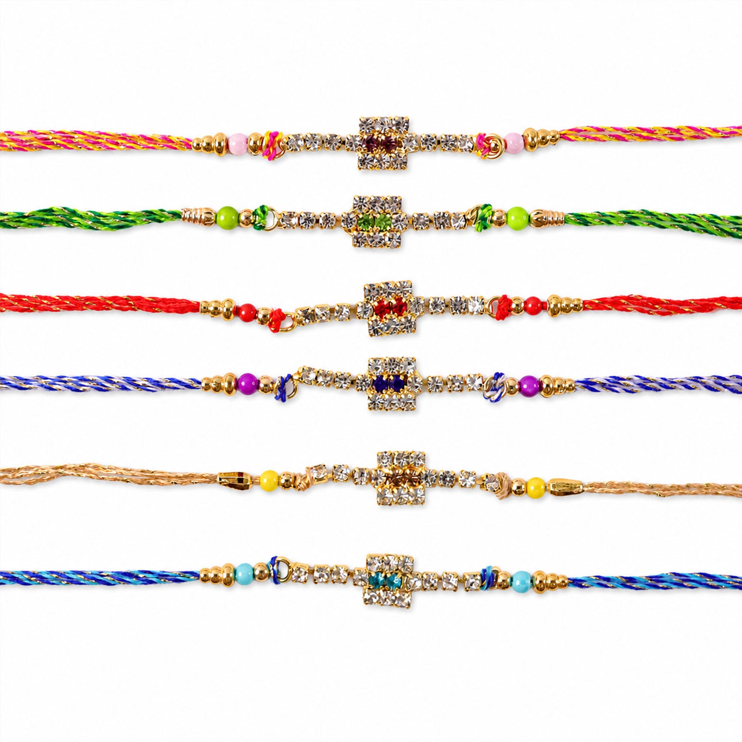 Bold Square Stone Rakhi for Raksha Bandhan Gifting (Pack of 6)