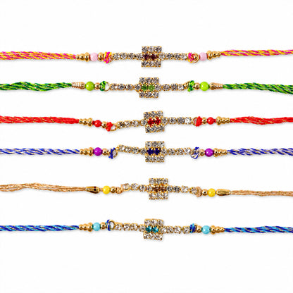 Bold Square Stone Rakhi for Raksha Bandhan Gifting (Pack of 6)
