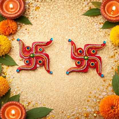 Swastik Door Hanging | Red Acrylic | Pair for Diwali and Puja