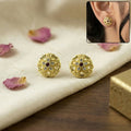 Traditional Round Gold Stud Earrings – Intricate Floral Design