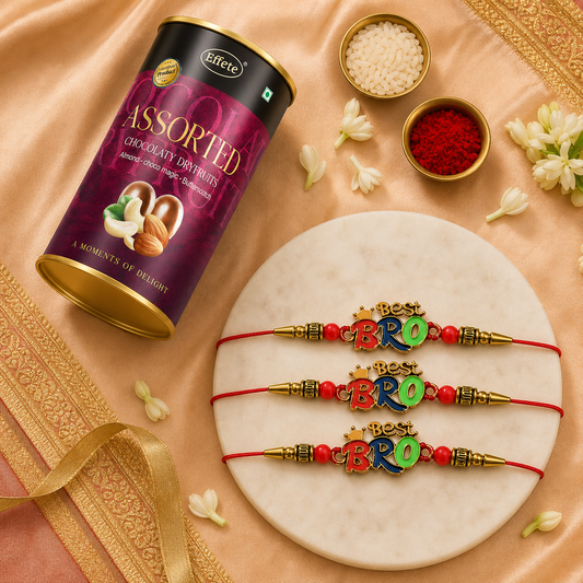 Best Bro Rakhi Set with Assorted Dryfruits, Pack of 3