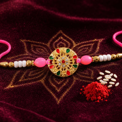 Round Floral Kundan Rakhi with Beads for Raksha Bandhan Special (10pcs)