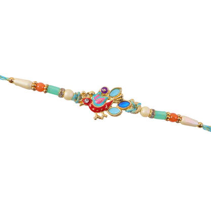 Colorful Enamel Peacock Pendant Rakhi with Multicolor Beads