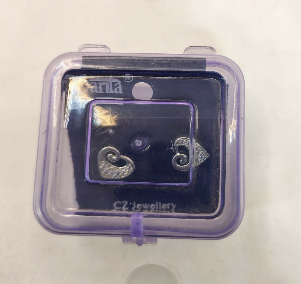 Sterling Silver Heart Stud Earrings with AD for women and girls